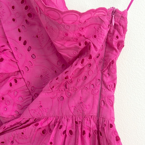 French Connection Appelona One Shoulder Cut-Out Midi Dress Pink Eyelet NWOT - Picture 11 of 16